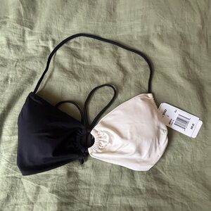 l*space Two-Tone Black and Cream Ring-Front Bikini Top